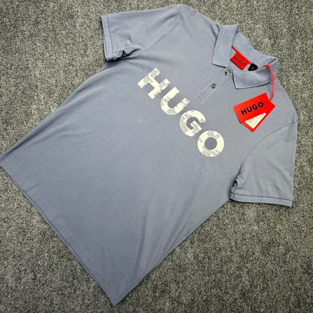 HUGO Boss Dupolac Mens M Blue Logo Graphic Cotton Pique Polo Shirt NWT